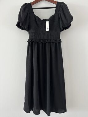 Francesca's Collections Black Puff-Sleeve Square-Neck Midi Dress